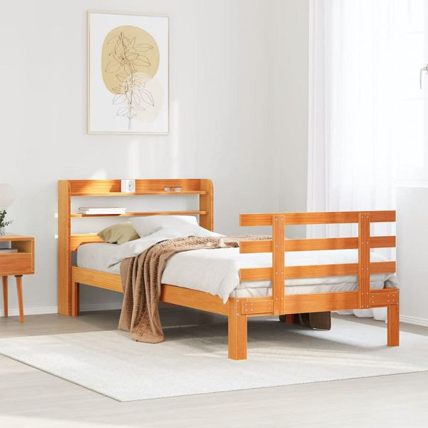 vidaXL Bettgestell mit Kopfteil ohne Matratze Wachsbraun 100x200 cm, 3306869