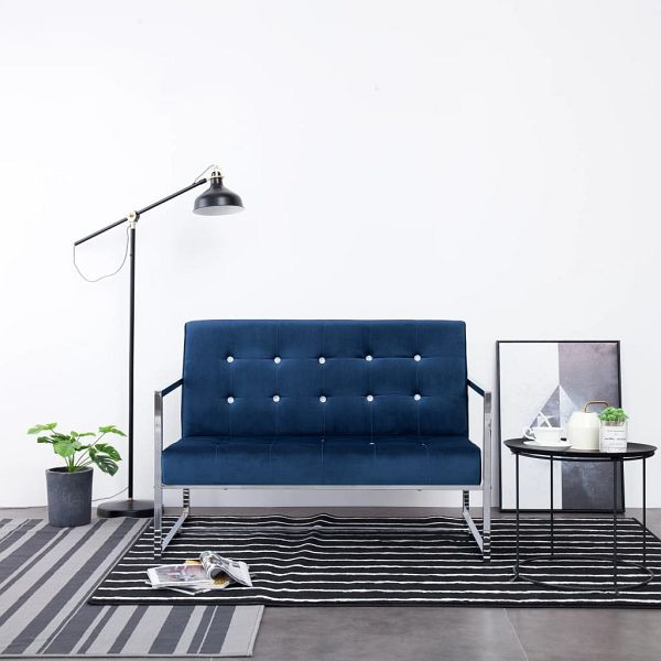 vidaXL 2-Sitzer-Sofa mit Armlehnen Blau Chrom und Samt, 282166