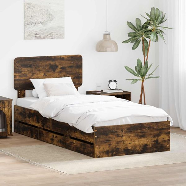 vidaXL Bettrahmen Geräucherte Eiche 90 x 190 cm Ingenieurs Holz, 3412224