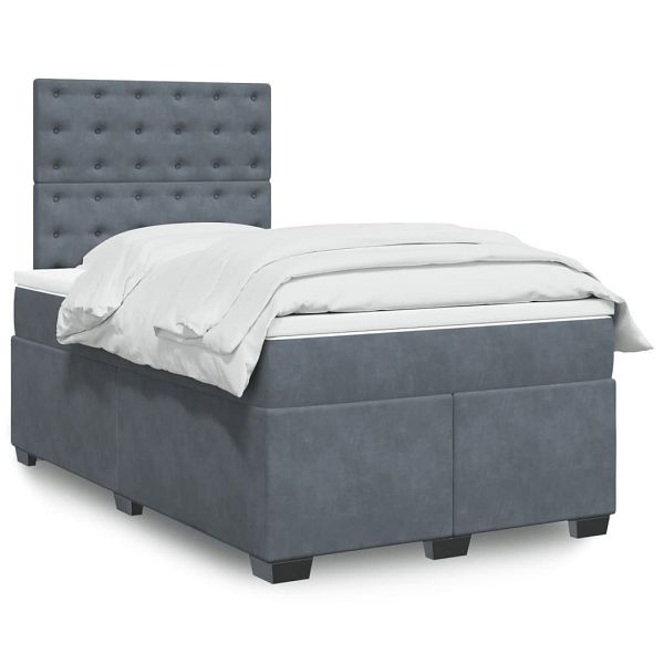 vidaXL Boxspringbett mit Matratze Dunkelgrau 120x190 cm Samt, 3293171