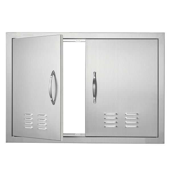 VEVOR Grill-Zugangstür, 762 x 533 mm, Doppelte Außenküchentür, Vertikale Wandtür mit Griffen und Lüftungsschlitzen, SMMBSCJMYS30NPMWOV0