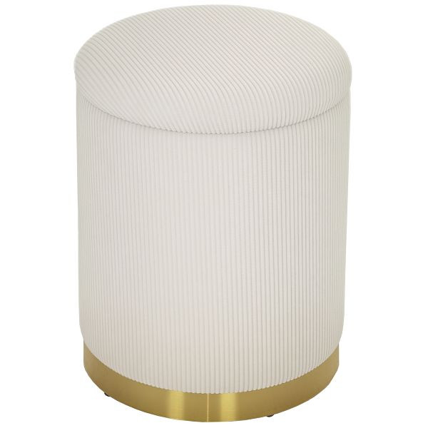 HOMCOM Sitzhocker mit Stauraum klappbare Hocker mit Deckel, Stahlboden, Runder Fußhocker 36 x 36 x 44 cm Cremeweiß, 838-522V00CW