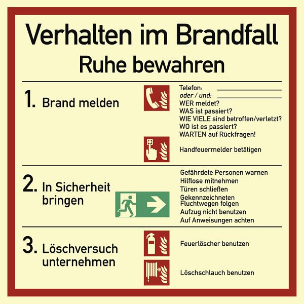 Moedel Verhalten im Brandfall ISO 7010, Folie, langnachleuchtend, 180x180 mm, 57287