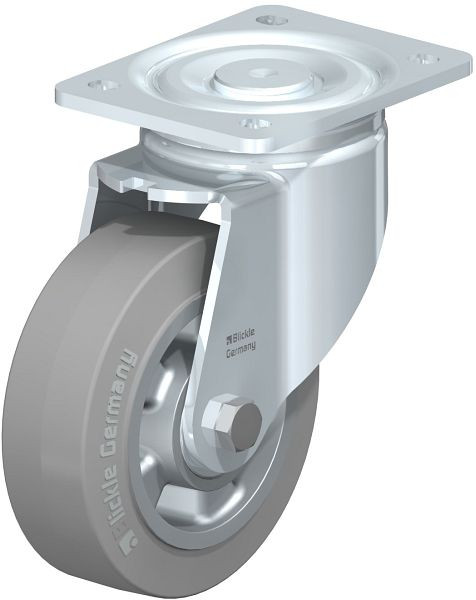 Blickle LH-ALEV 150K-SG Stahlblech-Lenkrolle, Schwerlast-Ausführung, mit Anschraubplatte, Elastik-Vollgummi, Grau, 684456