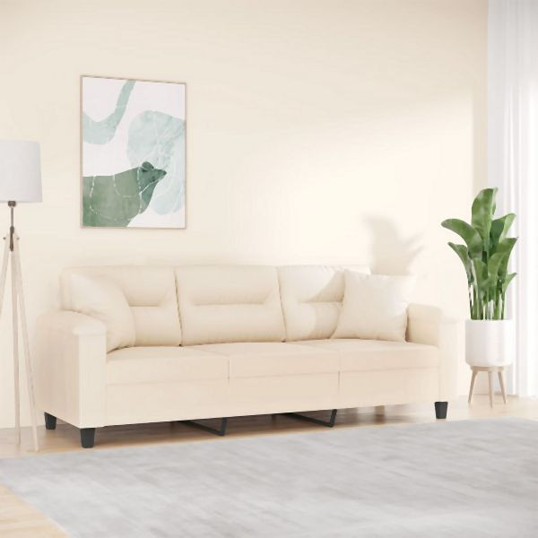 vidaXL 3-Sitzer-Sofa mit Kissen Beige 180 cm Mikrofasergewebe, 3200982