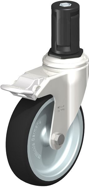 Blickle LKRXA-PATH 126G-11-FI-EXR15 Edelstahl-Apparate-Lenkrolle mit Expander & Feststeller, Thermoplastisches Polyurethan, Grau, 853469