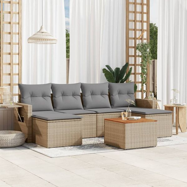 vidaXL 7-tlg. Garten-Sofagarnitur mit Kissen Beige Poly Rattan, 3257018