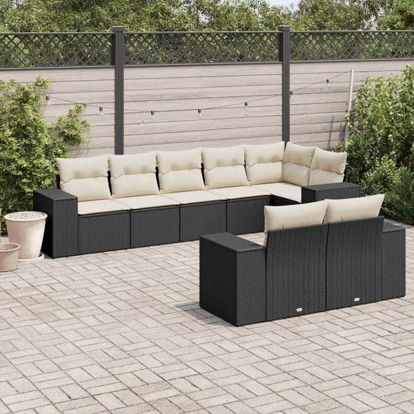 vidaXL 8-teilig Garten-Sofagarnitur mit Kissen Schwarz Poly Rattan, 3222815