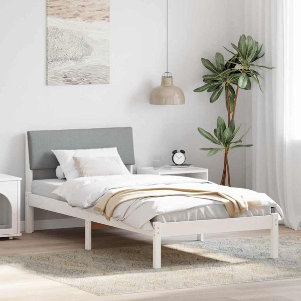 vidaXL Bettgestell Weiß und hellgrau 90 x 190 cm Massivholz Kiefer, 878578