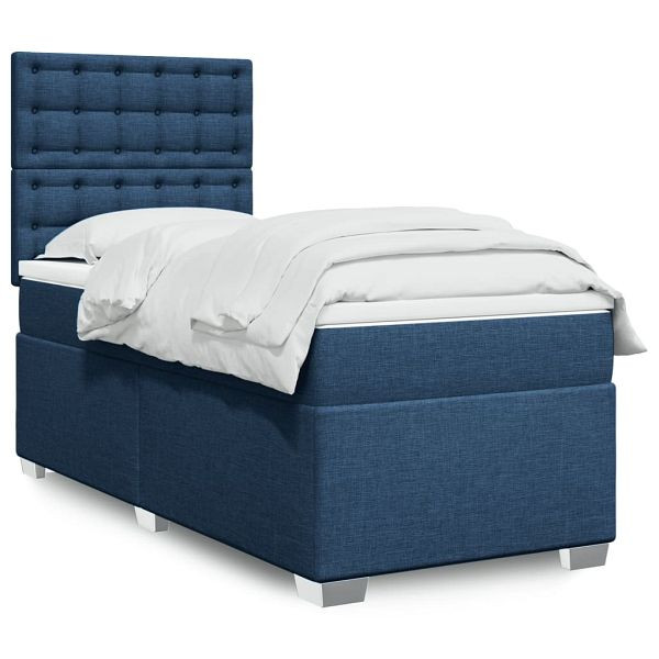 vidaXL Boxspringbett mit Matratze Blau 100x200 cm Stoff, 3292719