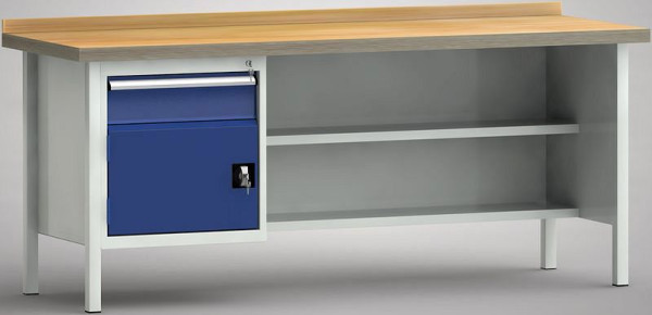 KLW Profi-Werkbank - 2000 x 700 x 845 mm L x T x H, links 150EA/Türe 350 mm, WP138N-2000M45-E1680