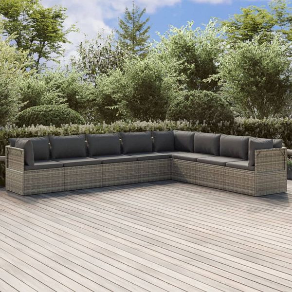 vidaXL 8-teilig Garten-Lounge-Set mit Kissen Grau Poly Rattan, 3157407
