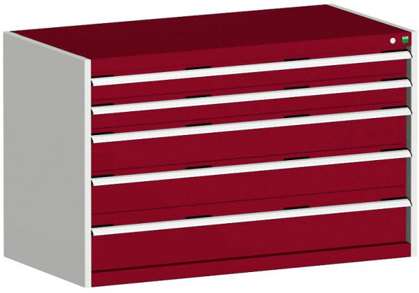 bott cubio Schubladenschrank bestückt mit 5 Schwerlastschubladen BxTxH: 1300 x 750 x 800 mm, RAL 7035/3004, 40030008.24V