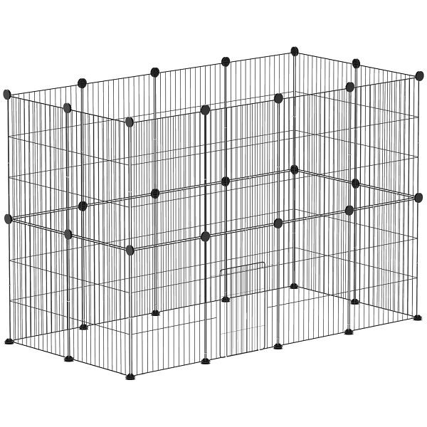 PawHut Kleintierkäfig, Außengehege, modulare Bauweise, 0,72 m² Fläche, Stahl, Schwarz, D51-456V00BK