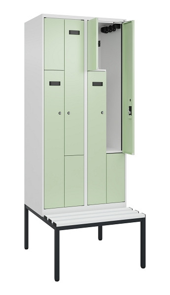 C+P Z-Spind Evolo PLUS, Bank, 4 Fächer, 2120x800x815mm, 9016/6019, Zylinderschloss, Sitzfläche Kunststoff, Sitzbank, 0490537-224 S10100