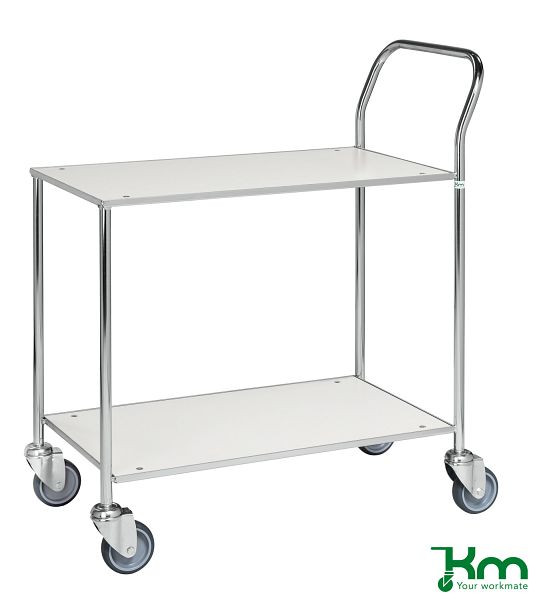 Kongamek Kleiner Tischwagen, vollständig geschweißt, 840 x 430 x 970 mm, Weiß / Elektrolytisch verzinkt, 4 Lenkrollen, mit Bremse, KM172-6B