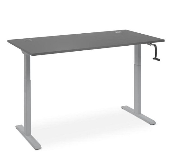 Deskin Schreibtisch manuell höhenverstellbar Flex Modul K, Dekor Anthrazit, Gestell Alusilber, B 1800 x T 800 x H 710-1190 mm, 360350