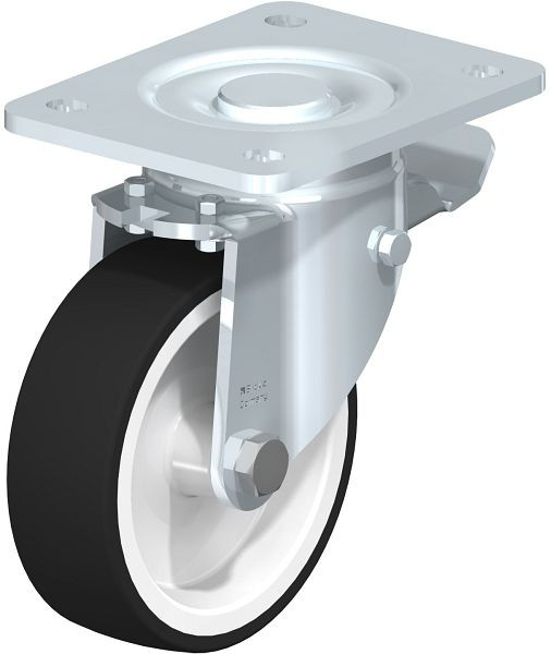 Blickle LH-POTH 125G-3-ST Stahlblech-Lenkrolle, Schwerlast-Ausführung, mit Anschraubplatte & Feststeller, Thermoplastisches Polyurethan, Grau, 51466
