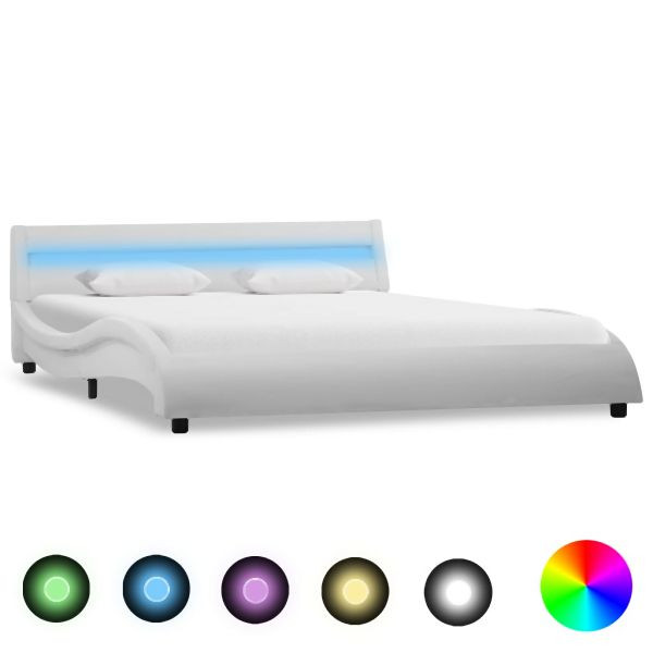 vidaXL Bettgestell mit LED Weiß Kunstleder 140x200 cm, 285675