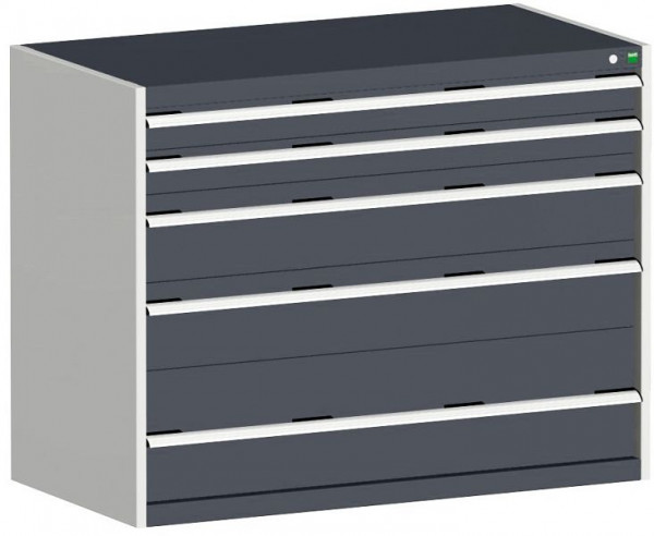 bott cubio Schubladenschrank bestückt mit 5 Schwerlastschubladen BxTxH: 1300 x 750 x 1000 mm, RAL 7035/7016, 40030092.19V