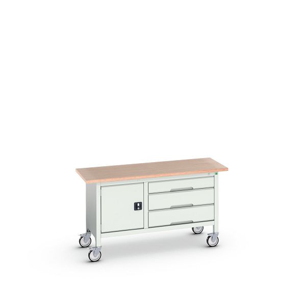 bott verso mobile Kastenwerkbank mit Schrank / Schubladenschrank mit 3 Schubladen, BxTxH: 1500x600x830mm, Lichtgrau / Lichtgrau, 16923214.16