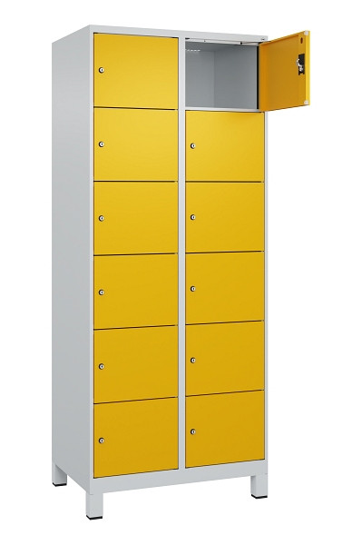 C+P Schließfachschrank Evolo PLUS, mit Füßen, 12 Fächer, 1950x800x500mm, 7035/1, Frontfarbe RAL 1004 Goldgelb, 049010-226 S10000