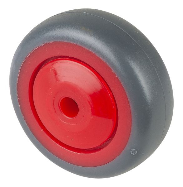 BS Rollen Gummirad, Felge rot, Lauffläche grau, Kugellager, Raddurchmesser 75 mm, VE: 8 Stück, A85.076.F003