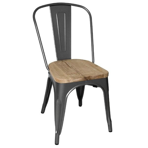 Bolero Bistro Stahlstühle mit Holzsitz grau (4 Stück), GG708