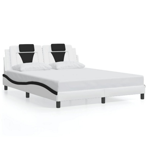 vidaXL Bettgestell mit LED Weiß und Schwarz 160x200 cm Kunstleder, 3214035