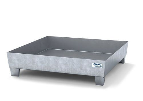 DENIOS Auffangwanne classic-line für 1 Fass, Stahl verzinkt, Füße, ohne Gitterrost, H 290 mm, 259317
