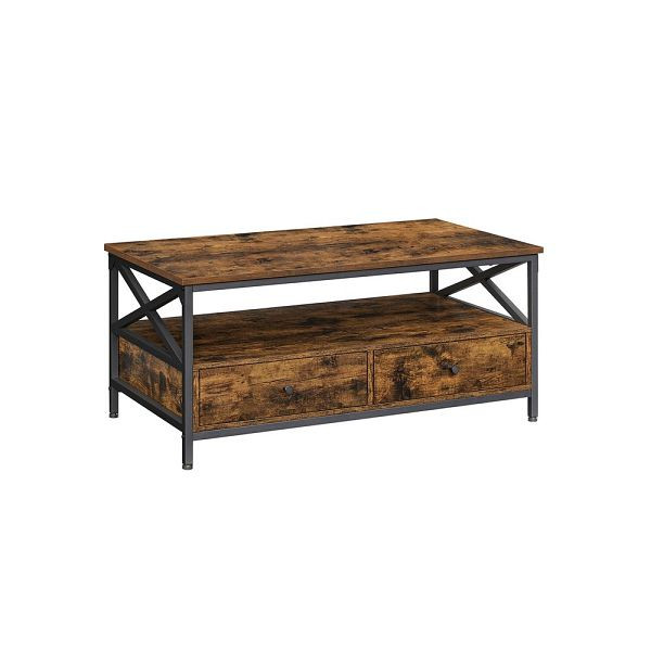 VASAGLE Couchtisch mit Schubladen Vintagebraun-Schwarz, LCT201B01
