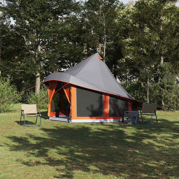 vidaXL Familien-Tipi-Zelt mit Dach Grau und Orange 404 x 370 x 270 cm, 42000965