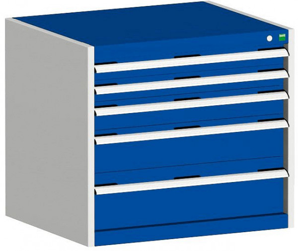 bott cubio Schubladenschrank bestückt mit 5 Schubladen BxTxH: 800 x 525 x 700 mm, RAL 7035/5010, 40012095.11V