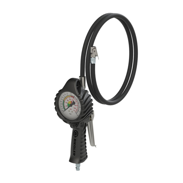 Riegler Standard-Handreifenfüllmesser mit Momentstecker, 3 m Schlauch drehbar, Mano Ø 80 mm, ungeeicht, 0-12 bar/170 psi, Stecknippel NW 7,2, 137626