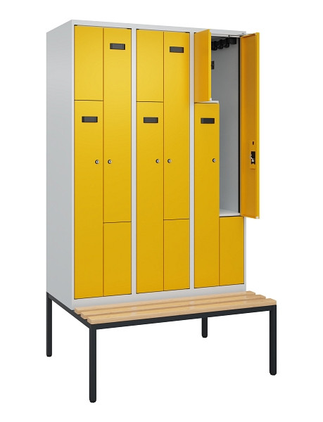 C+P Z-Spind Evolo PLUS, Bank, 6 Fächer, 2120x1200x815mm, 7035/1004, Zylinderschloss, Sitzfläche Buche-Hartholz, Sitzbank, 0490537-326 S10023