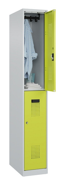 C+P Doppelstöckiger Spind Evolo PLUS, 2 Fächer, 1850x300x500mm, 7035/0024, Zylinderschloss, 049300-10 S10042
