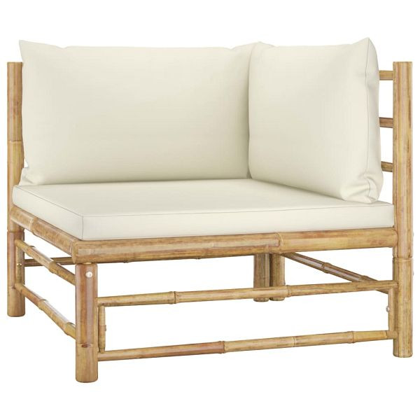 vidaXL Garten-Ecksofa mit Kissen Cremeweiß Bambus, 313145