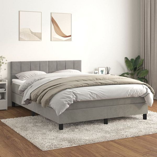 vidaXL Boxspringbett mit Matratze Hellgrau 140x200 cm Samt, 3141305