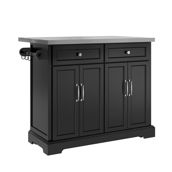 SoBuy Küchenwagen Schwarz mit 2 Schubladen, Klappbar mit großem Stauraum, mit Ausziehtisch aus MDF, 115×71×93 cm, Tragkraft 98 kg, FKW71-III-SCH