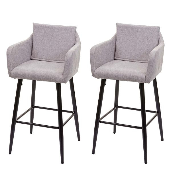 Mendler 2er-Set Barhocker HWC-H93, Barstuhl Tresenhocker, Fußablage Metall, Stoff/Textil hellgrau, 74758