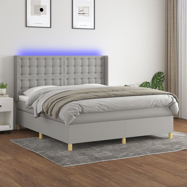 vidaXL Boxspringbett mit Matratze & LED Hellgrau 180x200 cm Stoff, 3139213