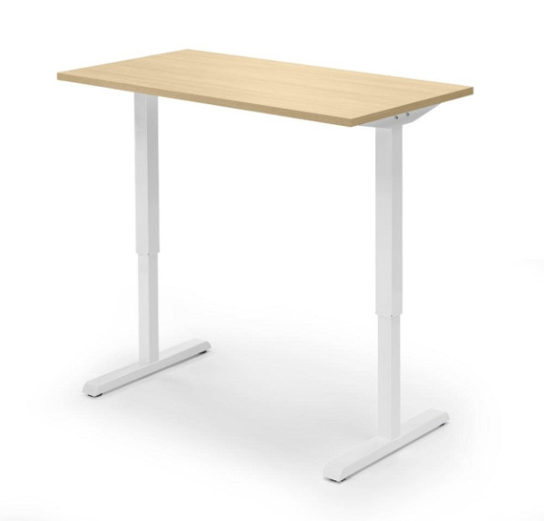 Deskin Sitz-/Stehtisch MULTI M, Ahorndekor, Gestell weiß, B 1200 x T 650 x H 715 - 1205 mm, 330464