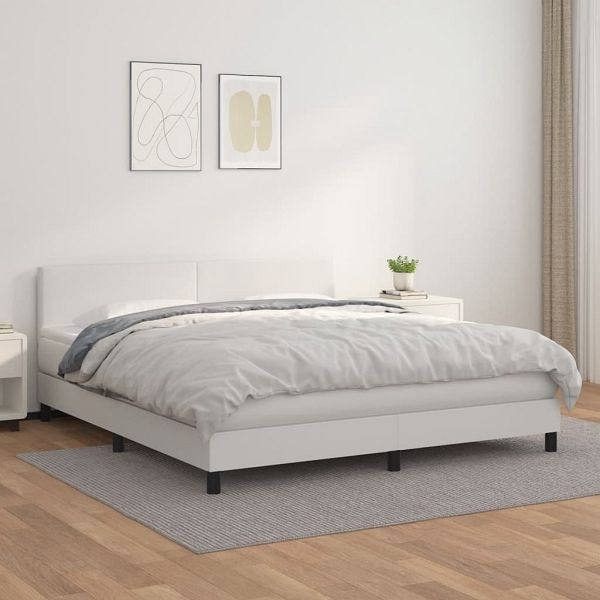 vidaXL Boxspringbett mit Matratze Weiß 160x200 cm Kunstleder, 3141012
