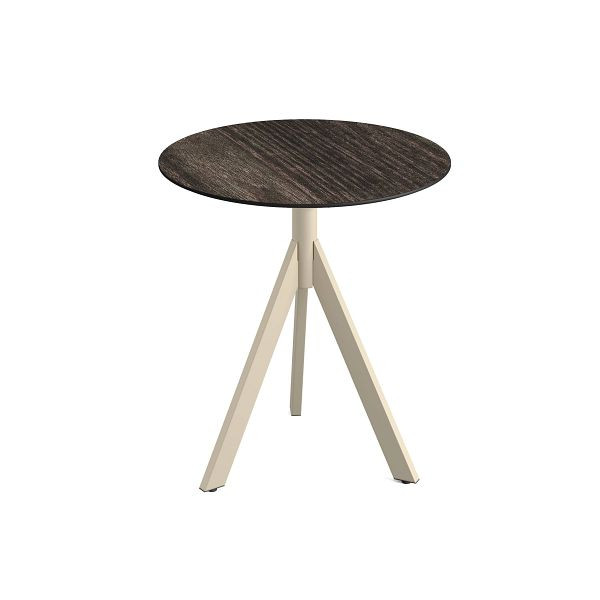 Feros Infinity Tripod Terrassentisch Sand frame + Riverwashed Wood HPL Tischplatte Ø70 cm, 140031470