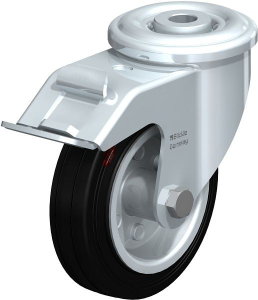 Blickle LIR-VEHI 100R-FI Hitzebeständige Stahlblech-Lenkrolle mit Rückenloch & Feststeller, Vollgummi, Schwarz, 763594