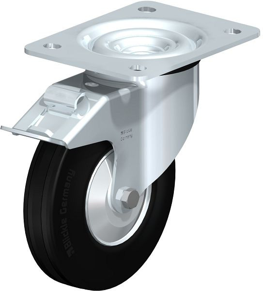 Blickle L-RD 140R-FI-FA Stahlblech-Lenkrolle, mittelschwere Ausführung, mit Anschraubplatte & Feststeller, Zweikomponenten-Vollgummi, Schwarz, 654814