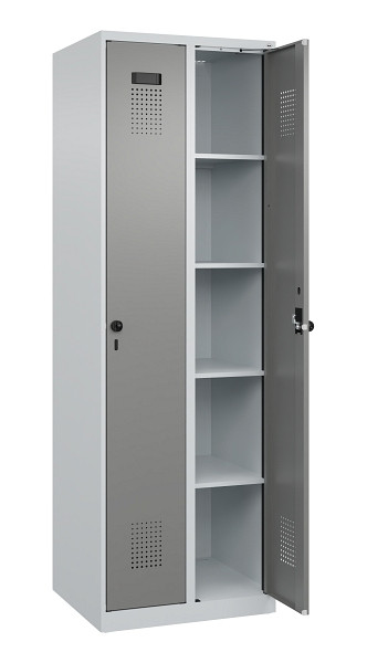 C+P Wäsche-Spind Evolo PLUS, 2 Abteile, 1850x600x500mm, 7035/0004, Verschluss Drehriegel, Ablageböden 8, 049000-20B S10014