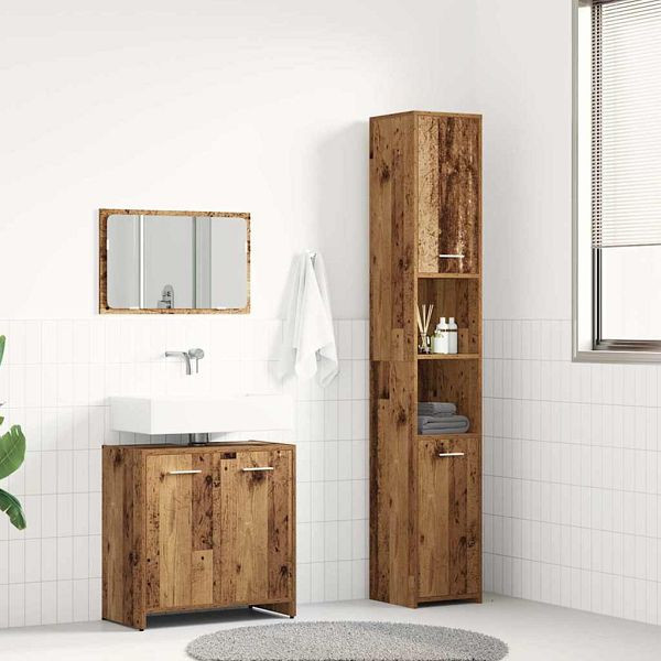 vidaXL 3-tlg. Badmöbel-Set Altholz-Optik Holzwerkstoff, 3328561
