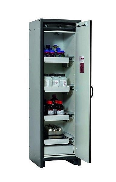 asecos Sicherheitsschrank Q-CLASSIC-30, Q30.195.056.R in verkehrsrot RAL 3020 mit 3x Auszugswanne Standard (Stahlblech), 31007-066-33422