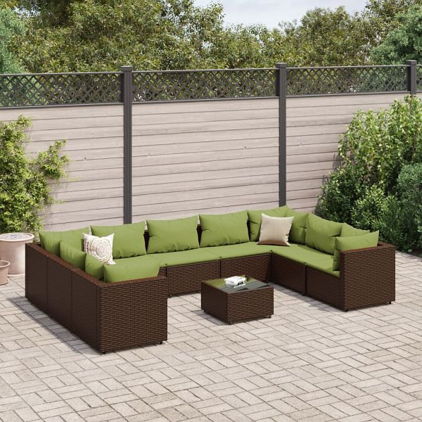 vidaXL 10-teilig Garten-Lounge-Set mit Kissen Braun Poly Rattan, 3308278